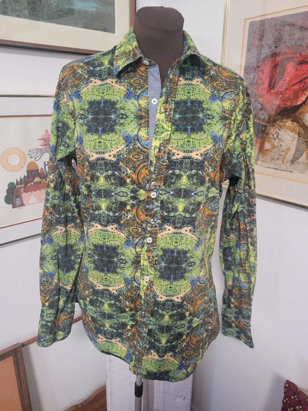 Vintage Cremieux Funky Green Dress Shirt Size M